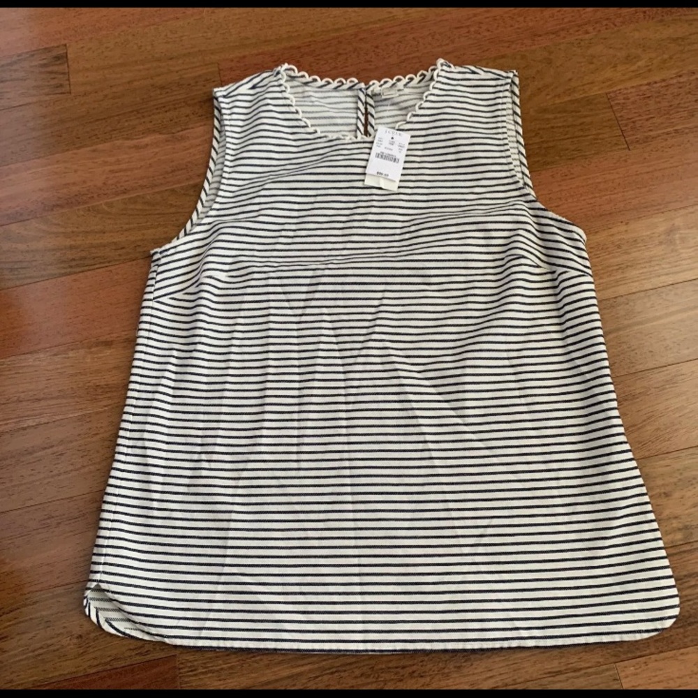 J Crew Top Sleeveless Ivory Black Stripe NWT 10
Nautical Preppy Coastal